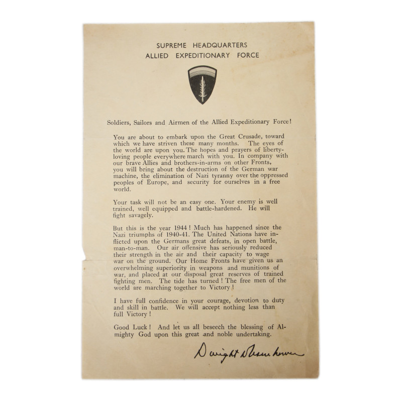 Message, General Dwight Eisenhower, 5 juin 1944