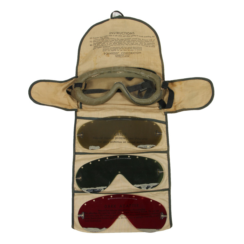 Goggles, Polaroid, No. 1021, US Army, with Canvas Case and Spare Lenses