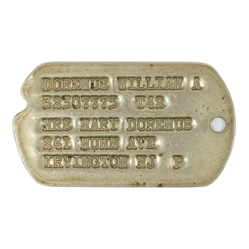 Dog Tag, S/Sgt. William Doremus, 216th Armored Medical Bn., 16th Armored Division, ETO