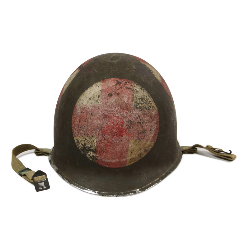 Helmet, M1, Swivel Loops, Medic, Three Red Crosses, MSA Liner, Green A Washers
