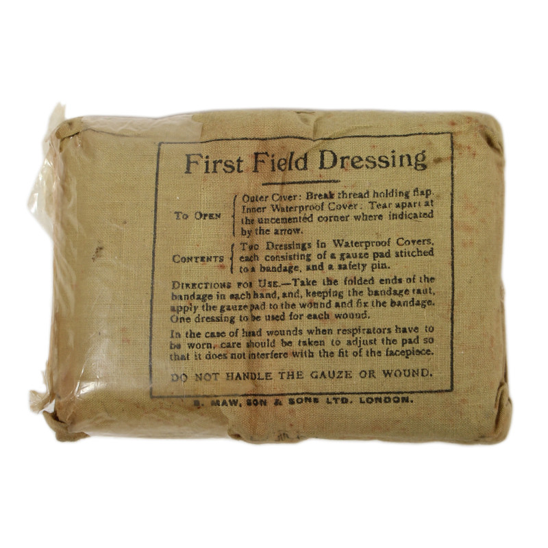 Pansement britannique, First Field Dressing, S. MAW, SON & SONS LTD., Jul. 1943