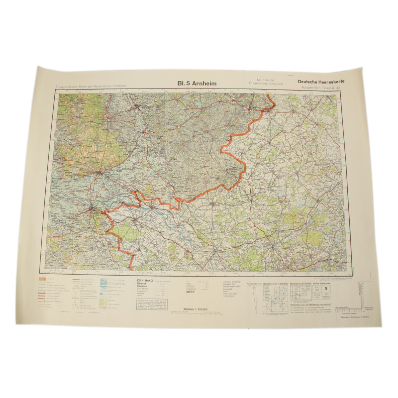 Carte allemande, Arnheim (Arnhem & Nijmegen), Pays-Bas, 1942