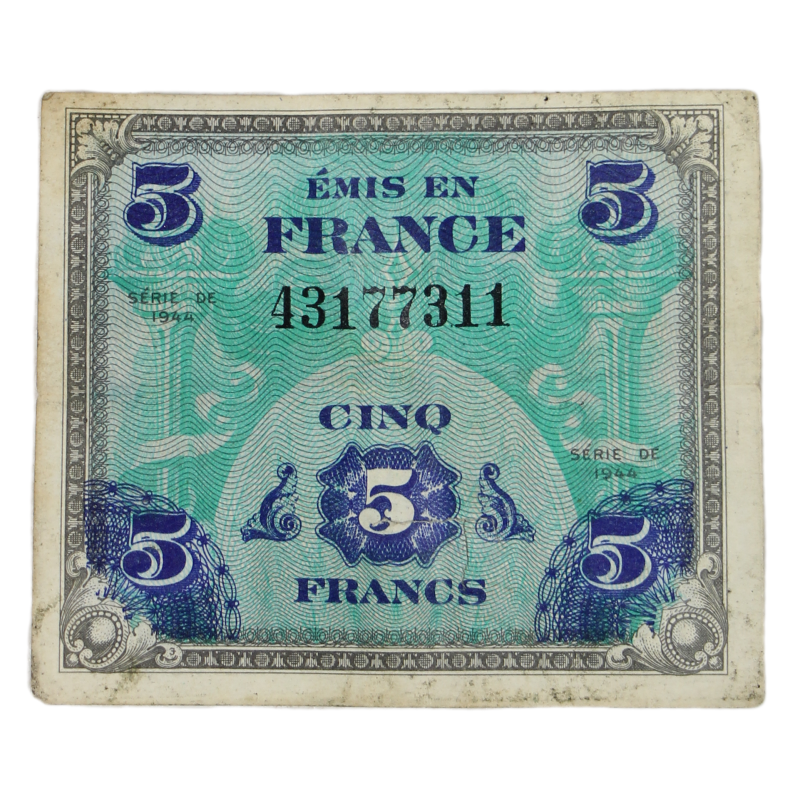 Billet drapeau (billet d'invasion), 5 francs, 1944