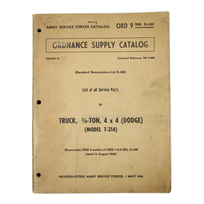 Manuel technique, Truck, ¾-Ton, 4 x 4 (Dodge) (Model T-214), 1945