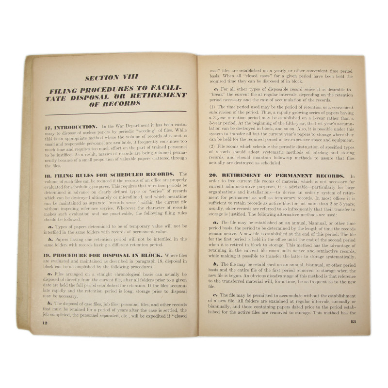 Manual, Pamphlet No. 12-5, Records Administration, Disposition of Records, 1944