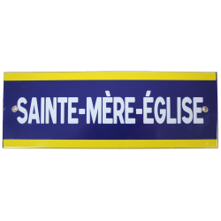 Pancarte émaillée, SAINTE-MERE-EGLISE, 28 x 10 cm