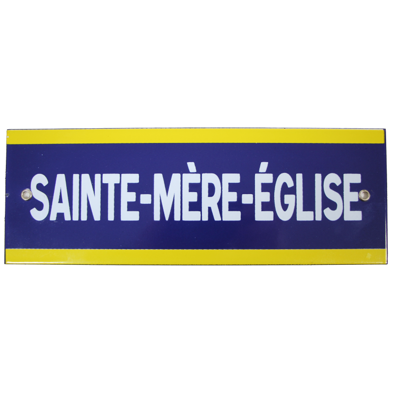 Road sign, Enamelled, SAINTE-MERE-EGLISE, 11.02" x 3.93"