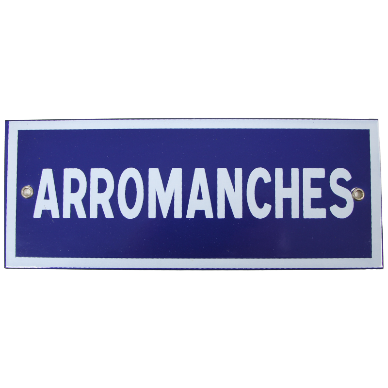 Road sign, Enamelled, ARROMANCHES, 9.84" x 3.93"