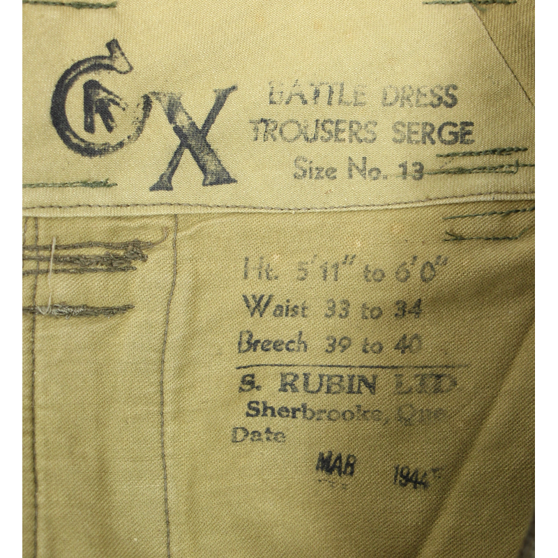 Pantalon canadien, Pattern 1939, taille 13, 1944, état neuf