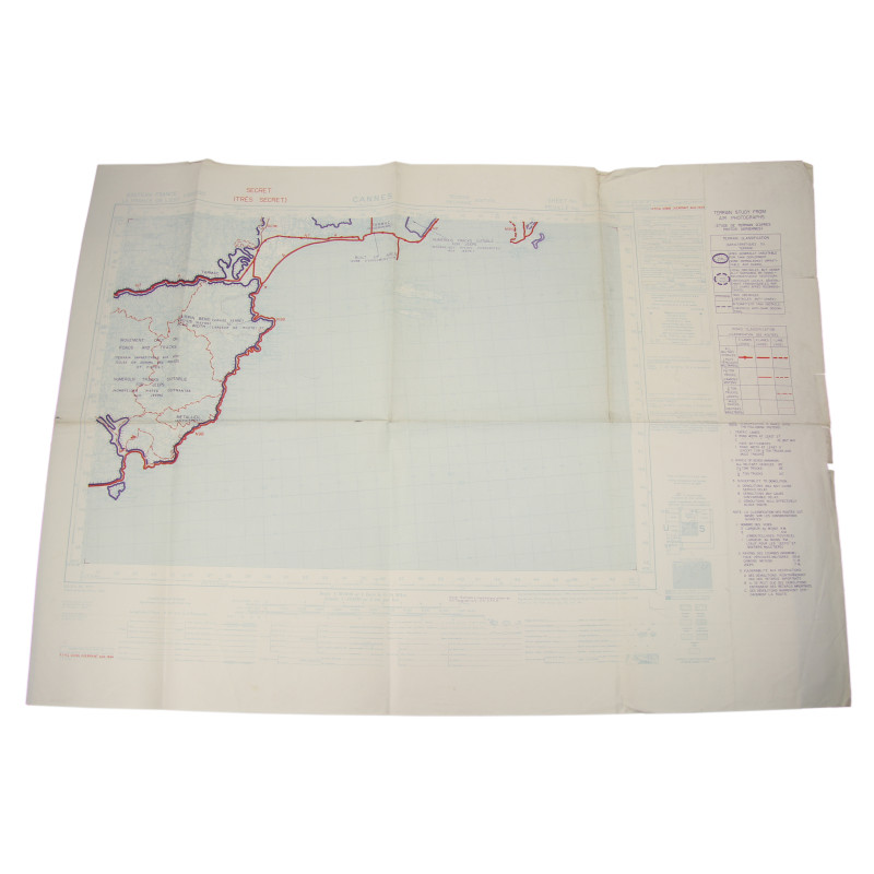 Carte alliée, Cannes, opération Dragoon, SECRET, 1944, 509th PRCT
