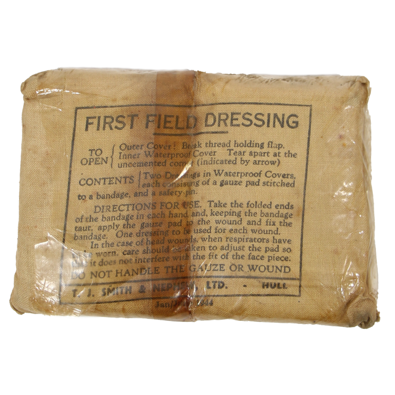 Pansement britannique, First Field Dressing, T.J. SMITH & NEPHEW, LTD., Jan./June 1944, sous cellophane