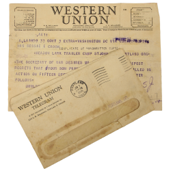 Telegram, Pvt. Lewis Crook, Co. D, 25th Tank Bn., 14th Armored Division, KIA December 14, 1944, France