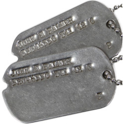 Plaques d'identité, Dog Tags, T/4 John Palmer, Service Co., 28th Inf. Regt., 8th Infantry Division, ETO