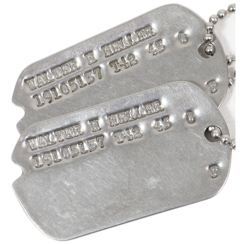 Plaques d'identité, Dog Tags, T/5 Walter Heller, Co. B, 132nd Ordn. Maint. Bn., 10th Armored Division, ETO