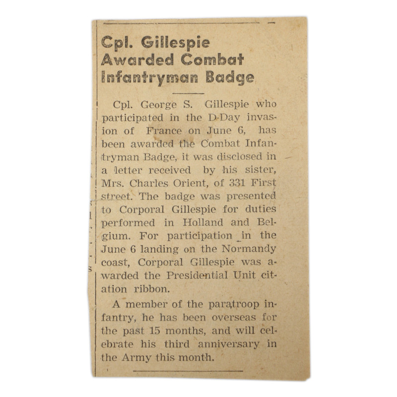 Grouping, T/5 George Gillespie, Rigger Section, Service Co., 502nd PIR, 101st Airborne Division, ETO