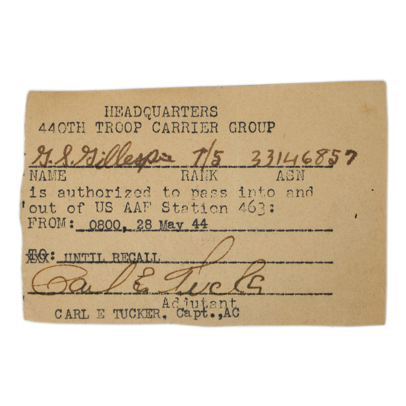 Grouping, T/5 George Gillespie, Rigger Section, Service Co., 502nd PIR, 101st Airborne Division, ETO