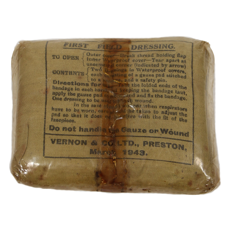 Pansement britannique, First Field Dressing, VERNON & CO. LTD., March 1943, sous cellophane