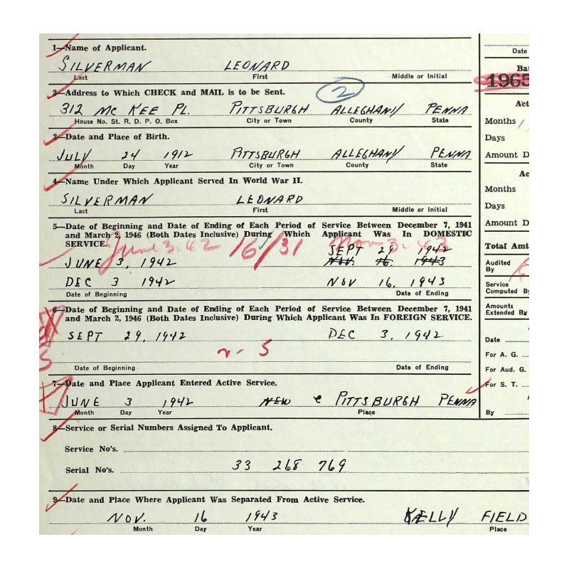 Pantalon moutarde, 33 x 29, 1941, S/Sgt. Leonard Silverman