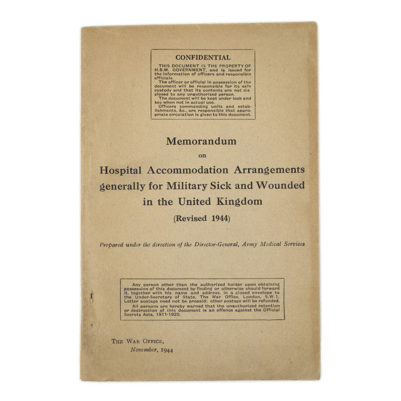 Manuel, Memorandum on Hospital Accomodation Arrangements generally for Military Sick and Wounded in the United Kingdom