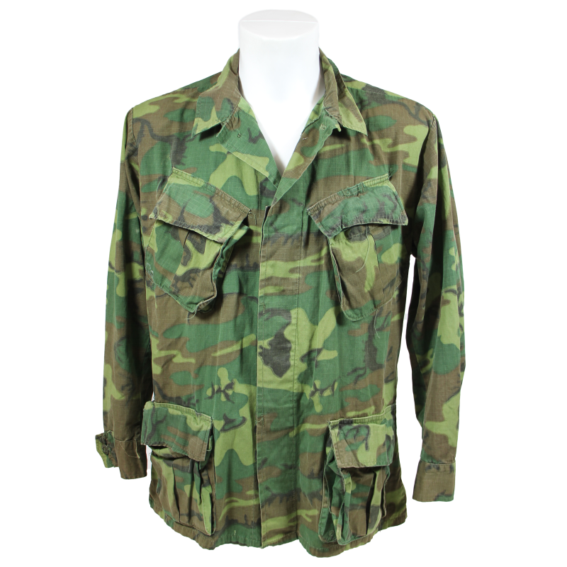 Coat, Man's, Camouflage Cotton, Wind Resistant Poplin, Class 2, ERDL, US Army, Medium-Regular, 1969