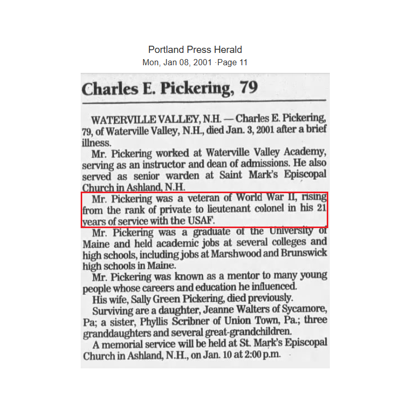 Carte, Physical Record Card, Cpt. Charles Pickering, 99th TCS, 441st TCG, 9th Air Force, USAAF, ETO