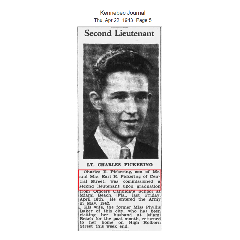 Carte, Physical Record Card, Cpt. Charles Pickering, 99th TCS, 441st TCG, 9th Air Force, USAAF, ETO