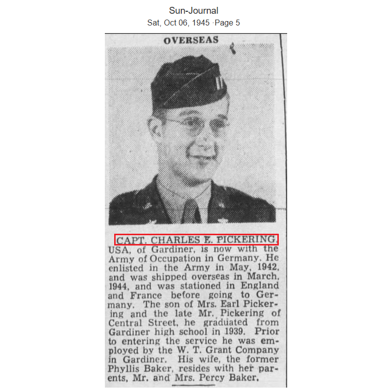 Carte, Physical Record Card, Cpt. Charles Pickering, 99th TCS, 441st TCG, 9th Air Force, USAAF, ETO