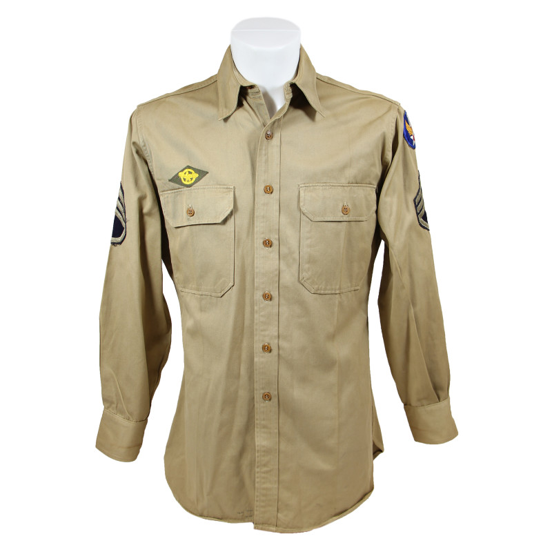 Shirt, Cotton, Khaki, Size 15 x 34, S/St. Milton Taylor, 1st Air Force, USAAF
