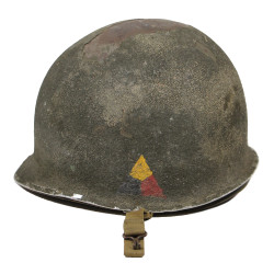 Casque M1, pattes fixes, bétonné, Armored Bn., nominatif, liner FIRESTONE