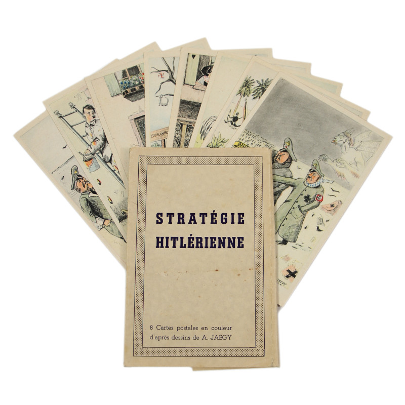 Lot de huit cartes postales satiriques françaises, Stratégie hitlérienne