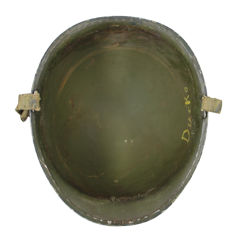 Casque M1, pattes fixes, US Navy, liner Westinghouse, A washers verts, nominatif