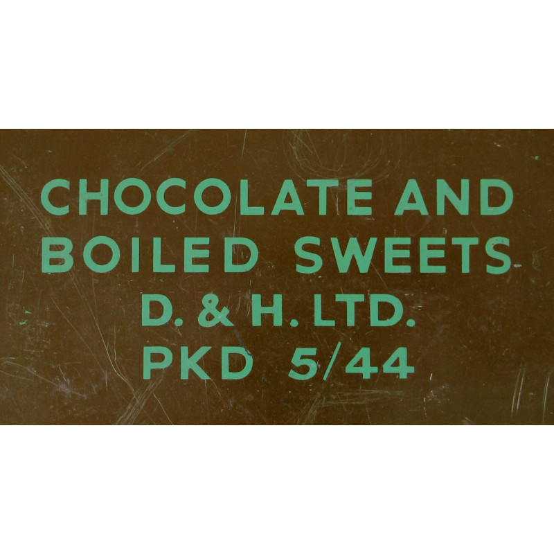 Boîte de chocolats et bonbons, ration britannique, mai 1944