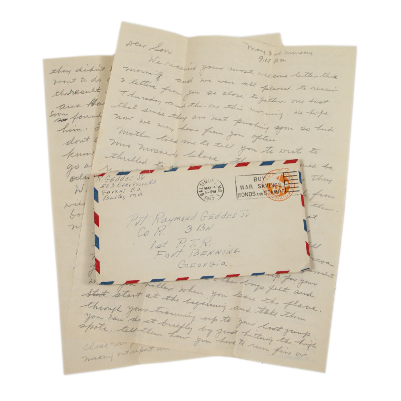 Lettre, Pvt. Ray Geddes, Fort Benning, 501st PIR, 4 mai 1943