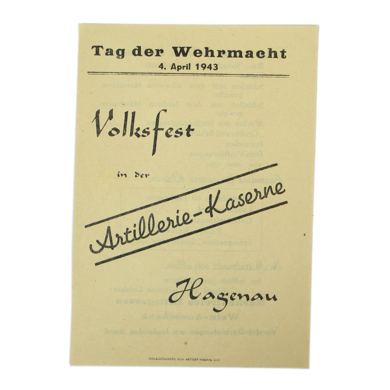 Leaflet, Folk Festival, Tag der Wehrmacht, Haguenau, April 4, 1943, Yellow