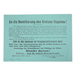 Prospectus, organisation de secours hivernal de guerre, Haguenau, 1941-1942