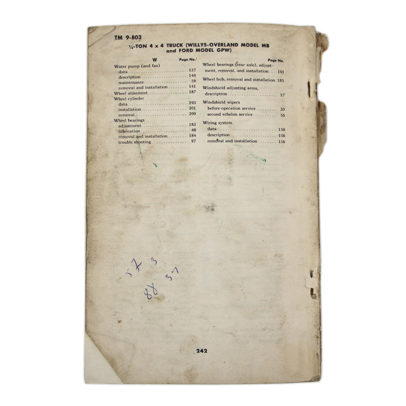 Manual, Technical, TM 9-803, Truck, ¼-Ton, 4 x 4 (Willys-Overland Model MB and Ford Model GPW)