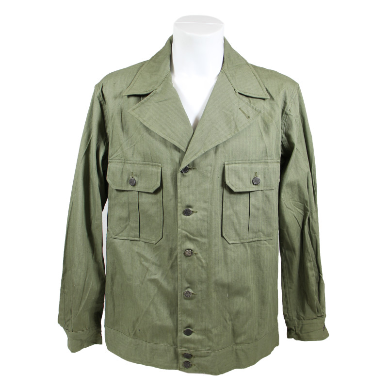 Veste de combat, US Army, treillis HBT (Herringbone Twill), 1er type, taille 42L, 1941