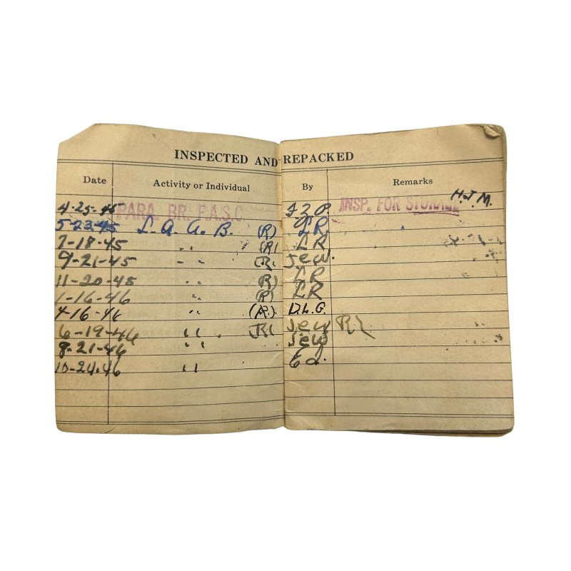 Carnet, Parachute Log Record, A-4, Patterson Field, Islande