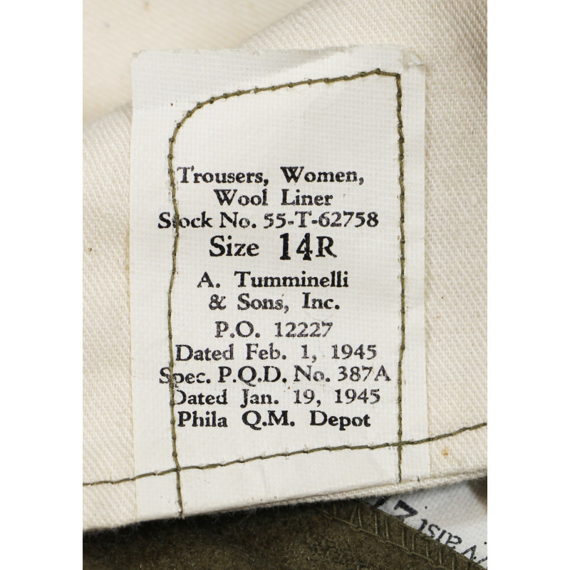 Trousers, Women's, Wool Liner, WAC & Nurse, 14R, 1945