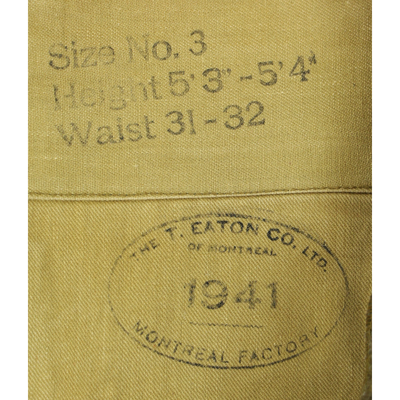 Pantalon canadien, Pattern 1939, taille 3, 1941, nominatif
