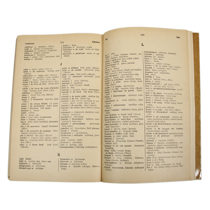 Manual, Technical, TM 30-502, French Military Dictionary, English-French - French-English, 1944