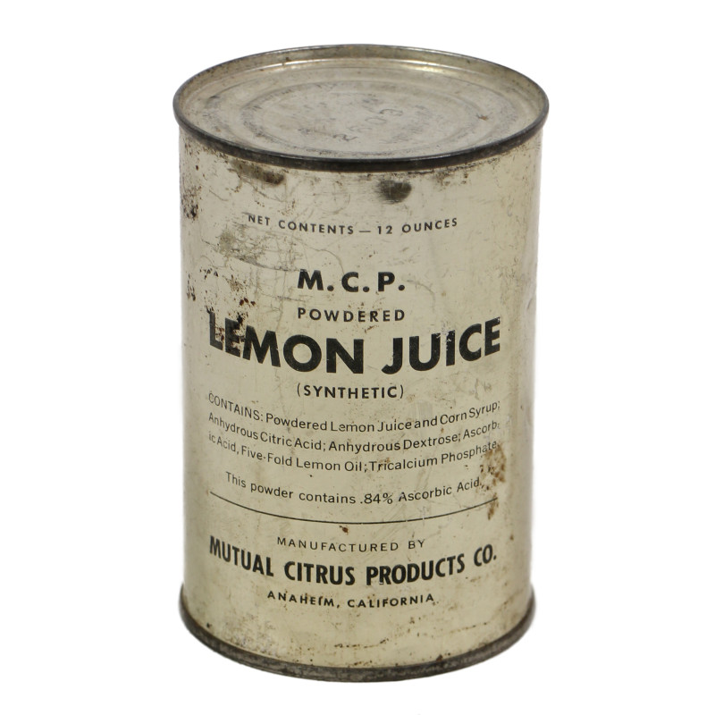 Boîte de conserve, limonade soluble, Powdered Lemon Juice, Synthetic, ration, pleine