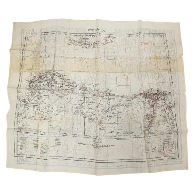 Carte d'évasion en soie, MI 9, CYRENAICA, Afrique du Nord, K1/K2