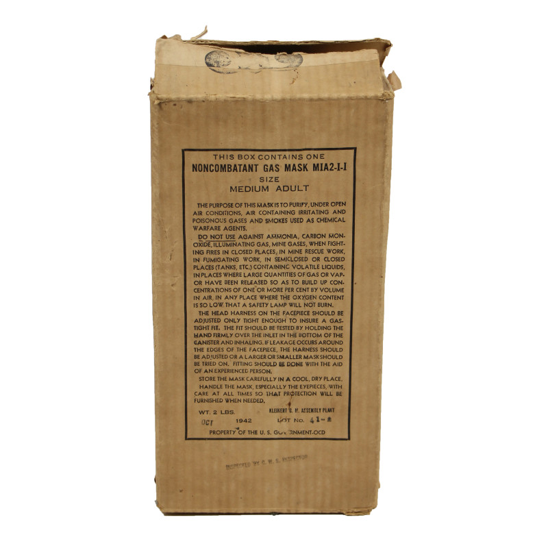 Mask, Gas M1A2-1-1, Medium, Adult, Complete, in Carton, 1942