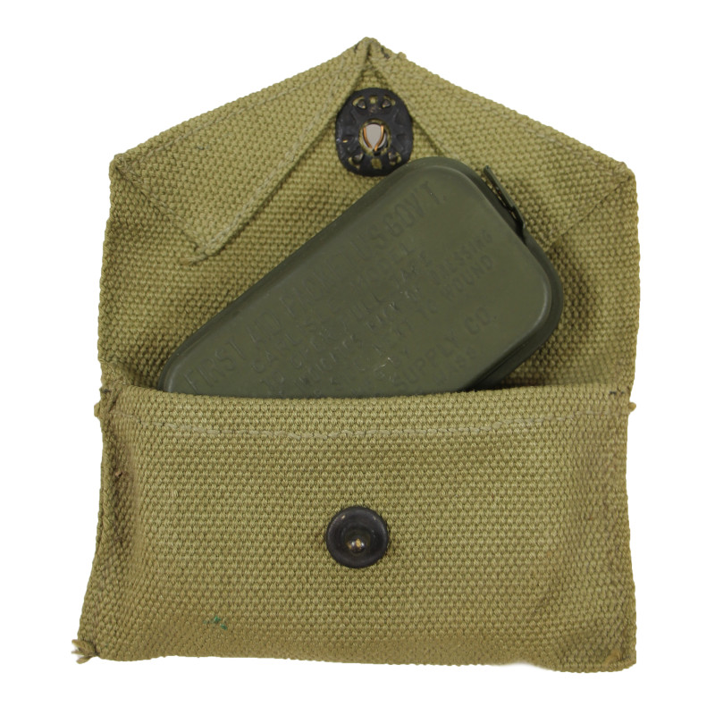 Pouch, First-Aid, M-1924, MID-WEST DUCK & CANVAS CO. 1942, with Packet, First-Aid, Carlisle