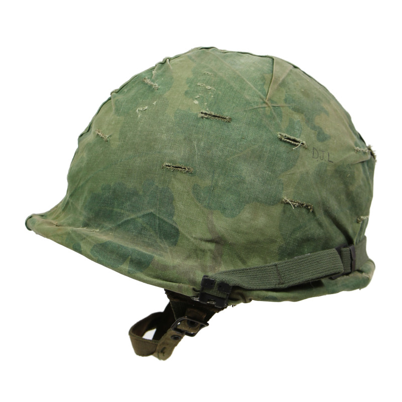 Casque M1, parachutiste, complet, avec couvre-casque Mitchell, 1963, Viêt-Nam, nominatif