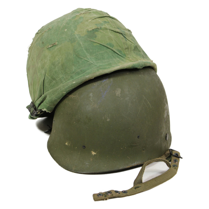 Casque M1, parachutiste, complet, avec couvre-casque Mitchell, 1963, Viêt-Nam, nominatif