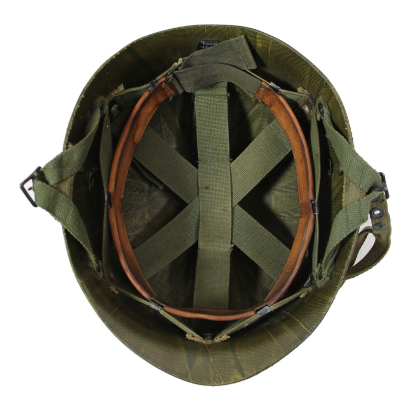 Casque M1, parachutiste, complet, avec couvre-casque Mitchell, 1963, Viêt-Nam, nominatif