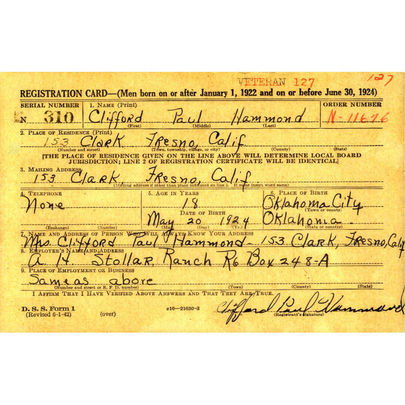 Coat, Serge, Wool, OD, 44R, T/Sgt. Clifford Hammond, 2nd Signal Service Battalion