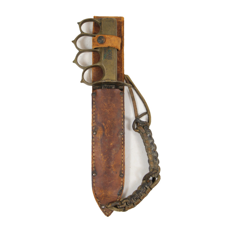 Couteau de tranchée, Knuckle Knife, M1918, L.F. & C., avec fourreau en cuir